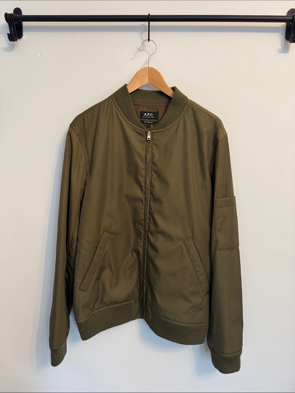 Men’s A.P.C. Bomber jacket in olive.